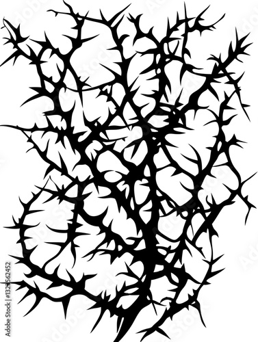 Intricate Black Thorn Bush Silhouette Vector Illustration