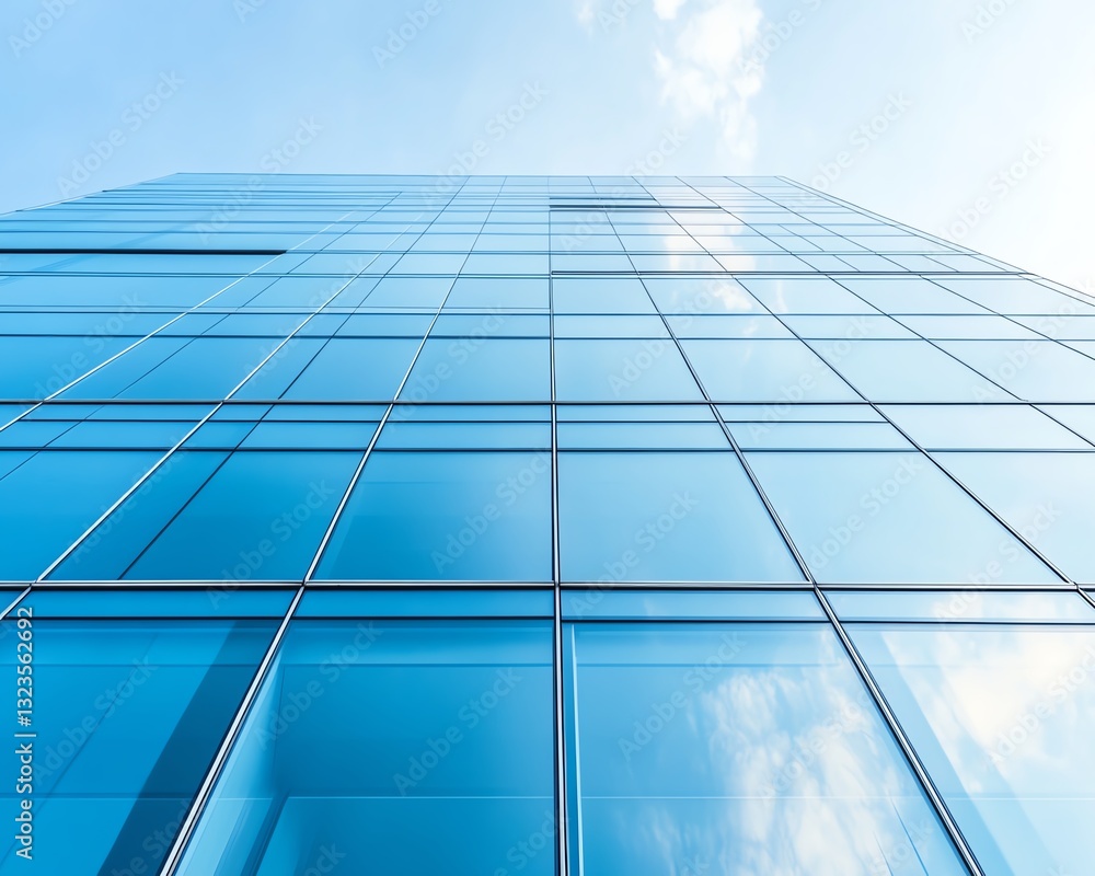 Modern glass facade of an office building with reflections on a clear day Modern glass facade of an office building with reflections on a clear day