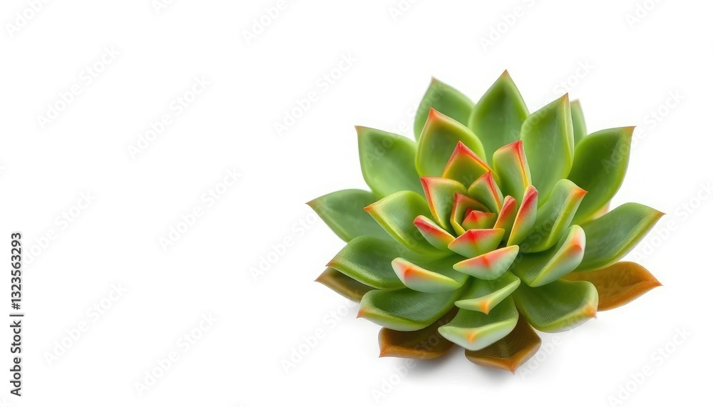 Fototapeta premium Single succulent plant, vibrant green leaves, isolated on pure white backdrop, spring, isolated