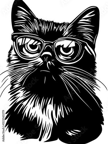 Stylish Cat Wearing Glasses Vector Art for T-Shirt Design and Cafe Decor