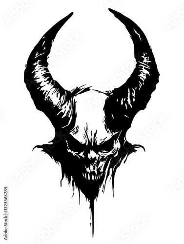 Demonic Skull Vector with Horns for Tattoo and Design Projects