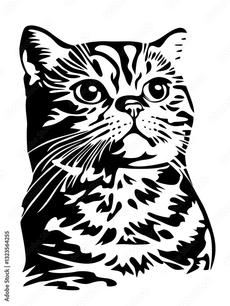 Fototapeta premium Vector Stylized Cat Portrait Illustration for Tattoos and Decorative Art