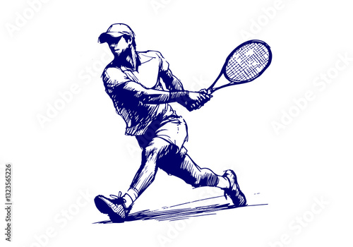 Tennis Player hand drawn sketch vector illustration