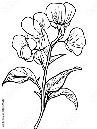 Botanical Line Art Pea Flower Illustration for Tattoos and Coloring Books