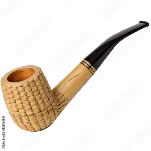Classic Corn Cob Tobacco Pipe with Black Acrylic Stem on transparent background