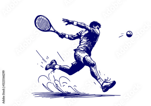 Tennis Player hand drawn sketch vector illustration
