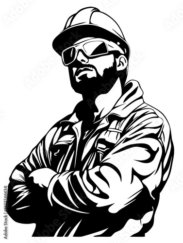 Wallpaper Mural Confident Construction Worker in Hard Hat and Safety Glasses Vector Illustration Torontodigital.ca