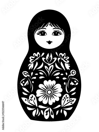 Traditional Russian Matryoshka Doll Floral Vector Design Art