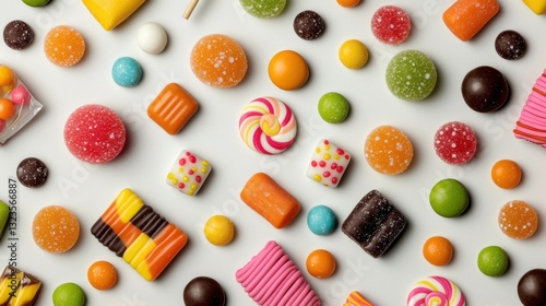 Colorful Assortment of Candies Spread Across a Bright White Surface photo