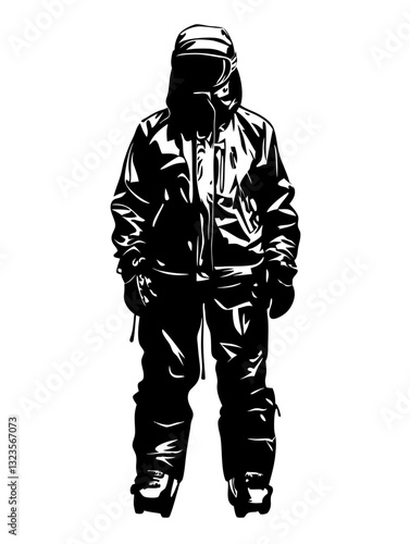 Silhouette of Winter Explorer in Heavy Jacket and Gloves for Adventure Lifestyle