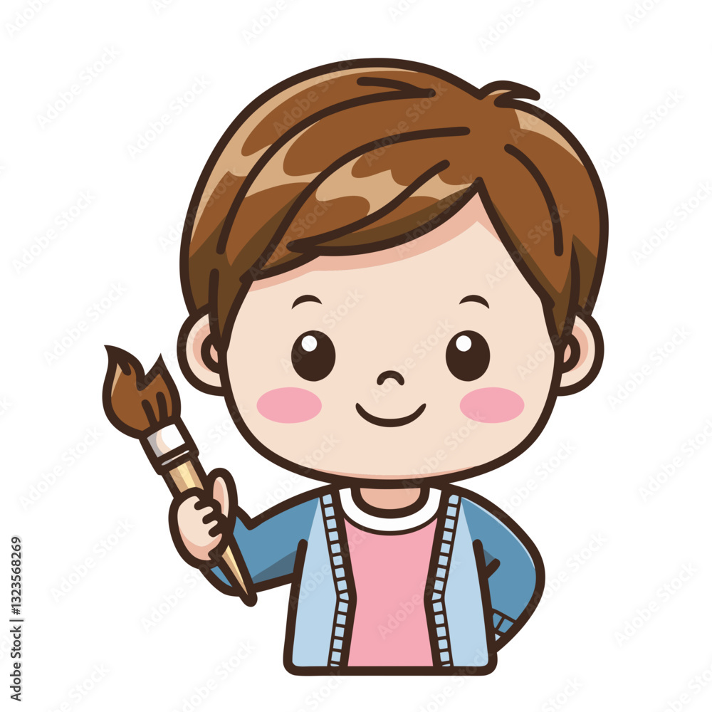 Cute Child Character Holding Paintbrush Cartoon Vector Art for Kids and Creative Projects Cute Child Character Holding Paintbrush Cartoon Vector Art for Kids and Creative Projects