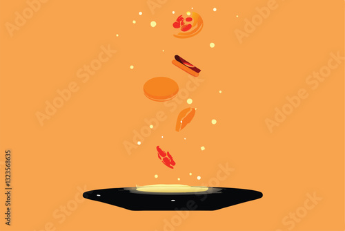 Design a futuristic food plating concept featuring levitating food elements; sleek, minimalist aesthetic; innovative presentation.