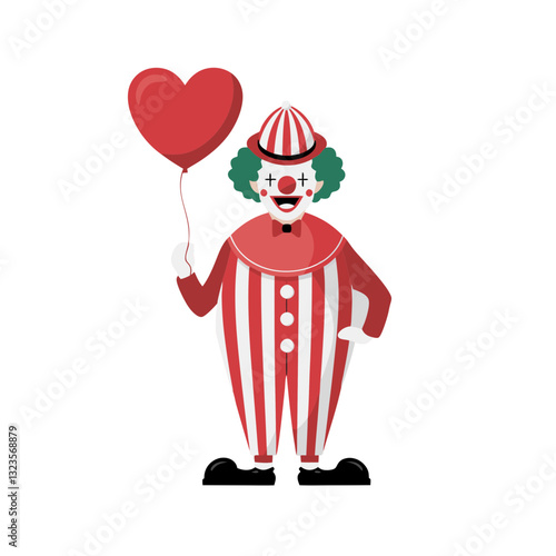 Colorful Clown Holding Heart Balloon Cheerful Circus Illustration Vector