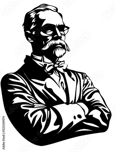 Vintage Gentleman Portrait in Monochrome Silhouette Style Vector Art
