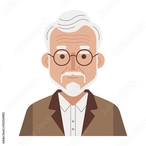 Elderly Gentleman in Glasses and Brown Suit Vector Portrait