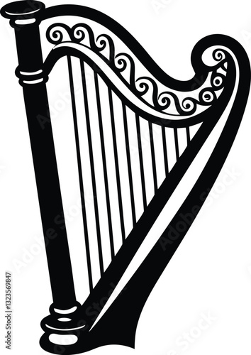 Modern quality Harp silhouette vector illustration, Harp line art vector icon design