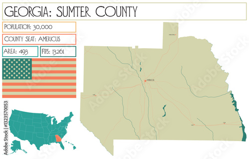 Large and detailed map of Sumter County in Georgia USA.