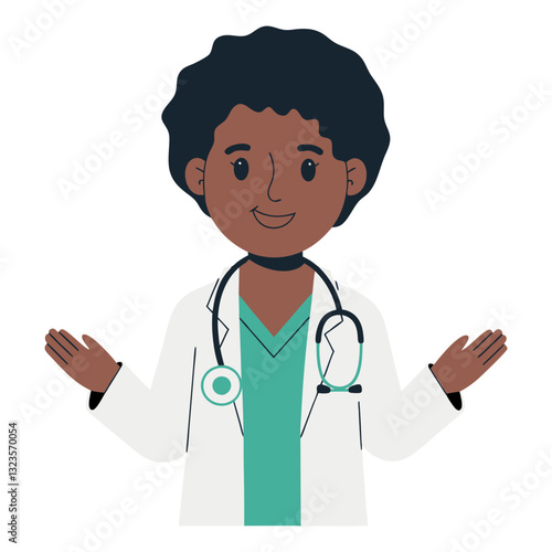 Vector Illustration of Smiling Doctor with Stethoscope for Healthcare Education