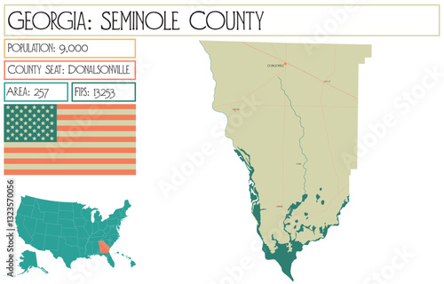 Large and detailed map of Seminole County in Georgia USA.
