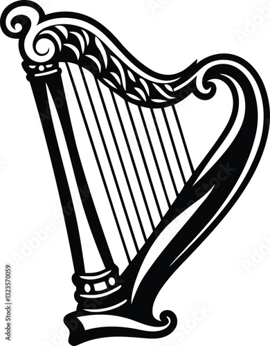 Modern quality Harp silhouette vector illustration, Harp line art vector icon design