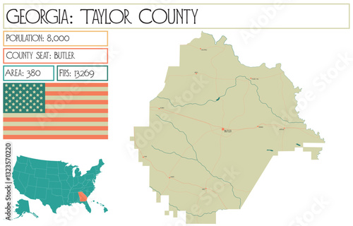 Large and detailed map of Taylor County in Georgia USA.