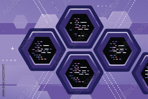 Generate a high-resolution image of a futuristic hexagonal tech pattern, with a Python code snippet seamlessly embedded within the hexagons.  The style should be clean and modern.