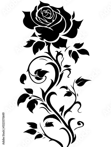 Elegant Black Rose Floral Silhouette Vector for Tattoo and Art Design