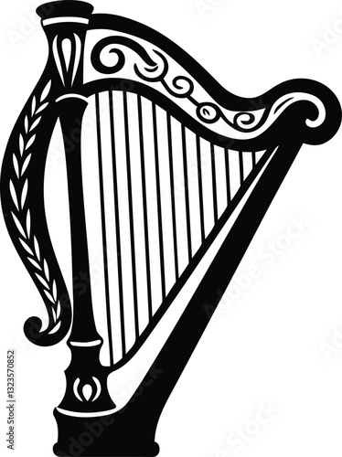 Modern quality Harp silhouette vector illustration, Harp line art vector icon design