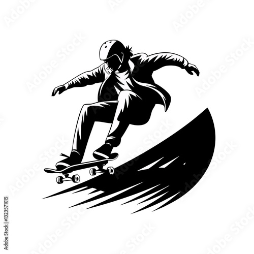 Skateboarder Performing Trick Dynamic Silhouette Vector Art for Sports Designs