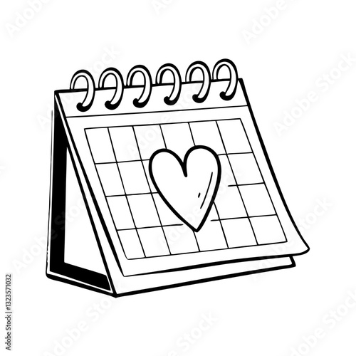 Heart on Desk Calendar Vector Illustration for Romantic Events and Planning