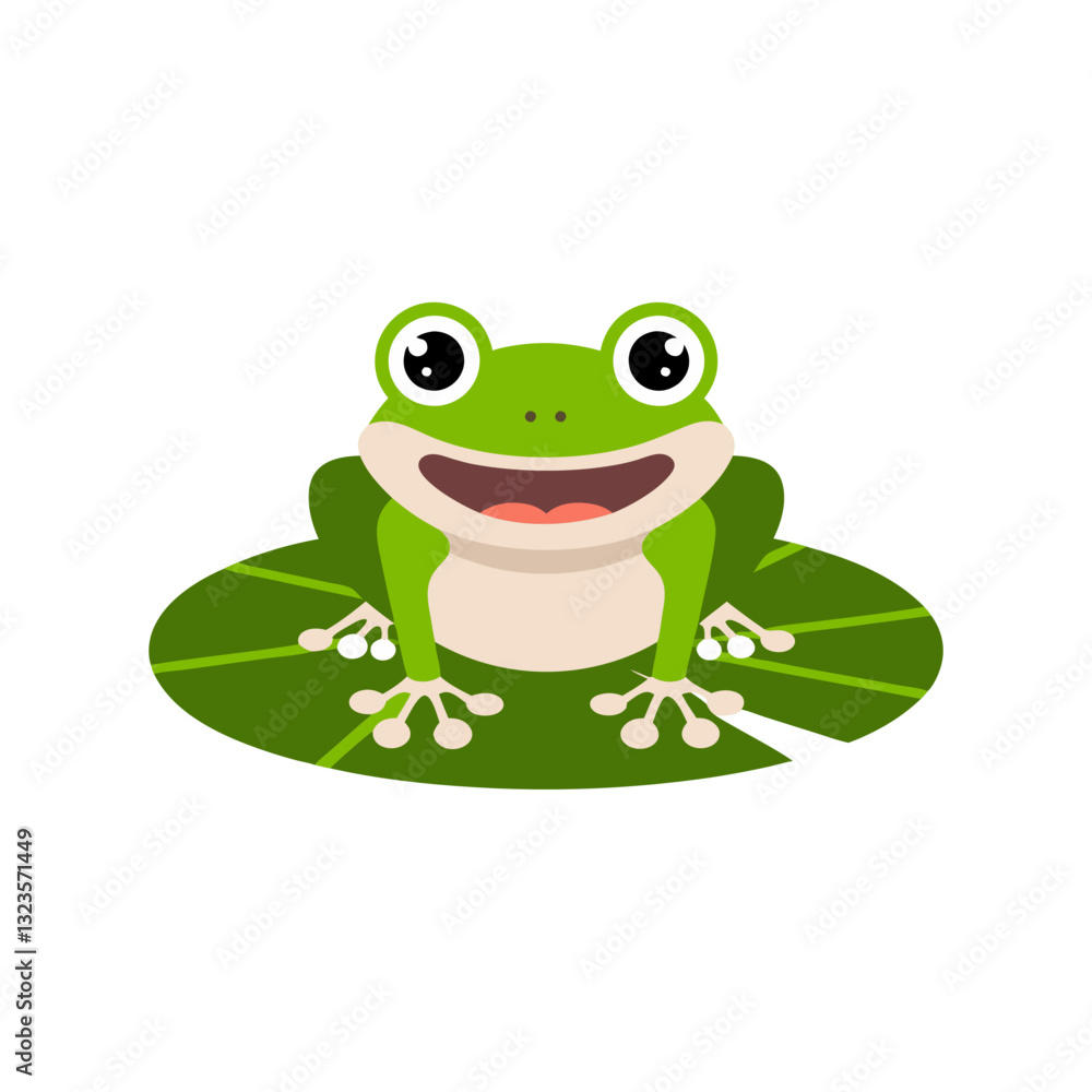 Cute Green Frog on Lily Pad Vector Illustration for Kids Decor and Education Cute Green Frog on Lily Pad Vector Illustration for Kids Decor and Education