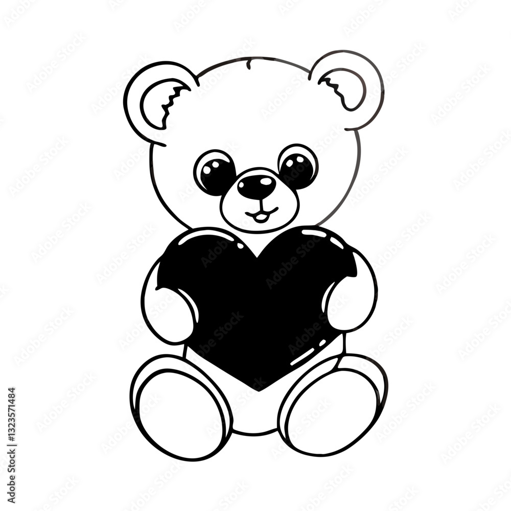 Naklejka premium Cute Teddy Bear Holding Heart Vector Illustration for Valentine's Day Designs