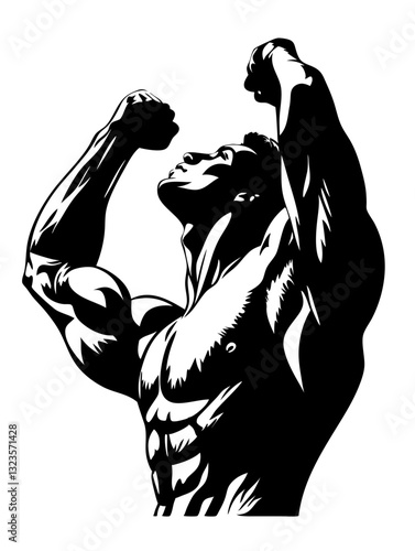 Muscular Man Vector Flexing Strength Power Fitness Art Design
