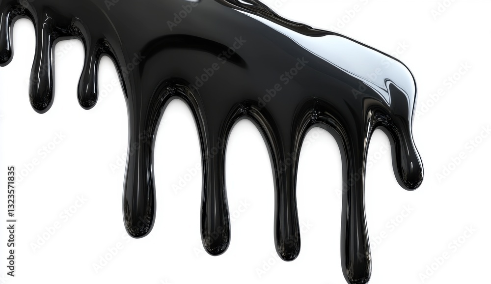 Black Glossy Liquid Dripping on White Background Black Glossy Liquid Dripping on White Background
