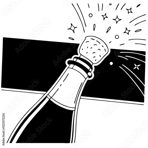 Champagne Bottle Popping Celebration Vector Illustration for Festive Occasions
