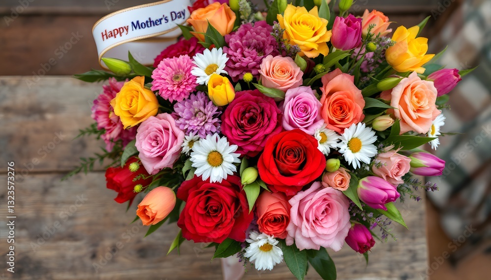 Obraz premium Vibrant Mothers Day Flower Bouquet Colorful Roses and Daisies