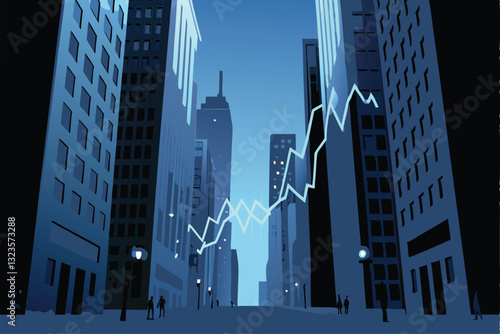 A vibrant illustration of a dynamic financial chart, projected onto a sleek, modern surface, showcasing fluctuating market trends and data points.