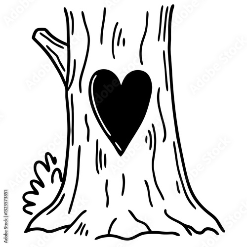 Heart Symbol Tree Trunk Vector Illustration for Nature Love Themes