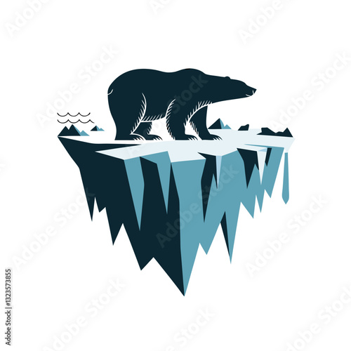 Polar Bear on Floating Iceberg Climate Change Vector Illustration