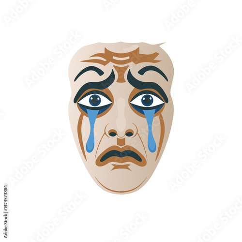 Sad Theater Mask Crying Face Expression Vector Art Illustration