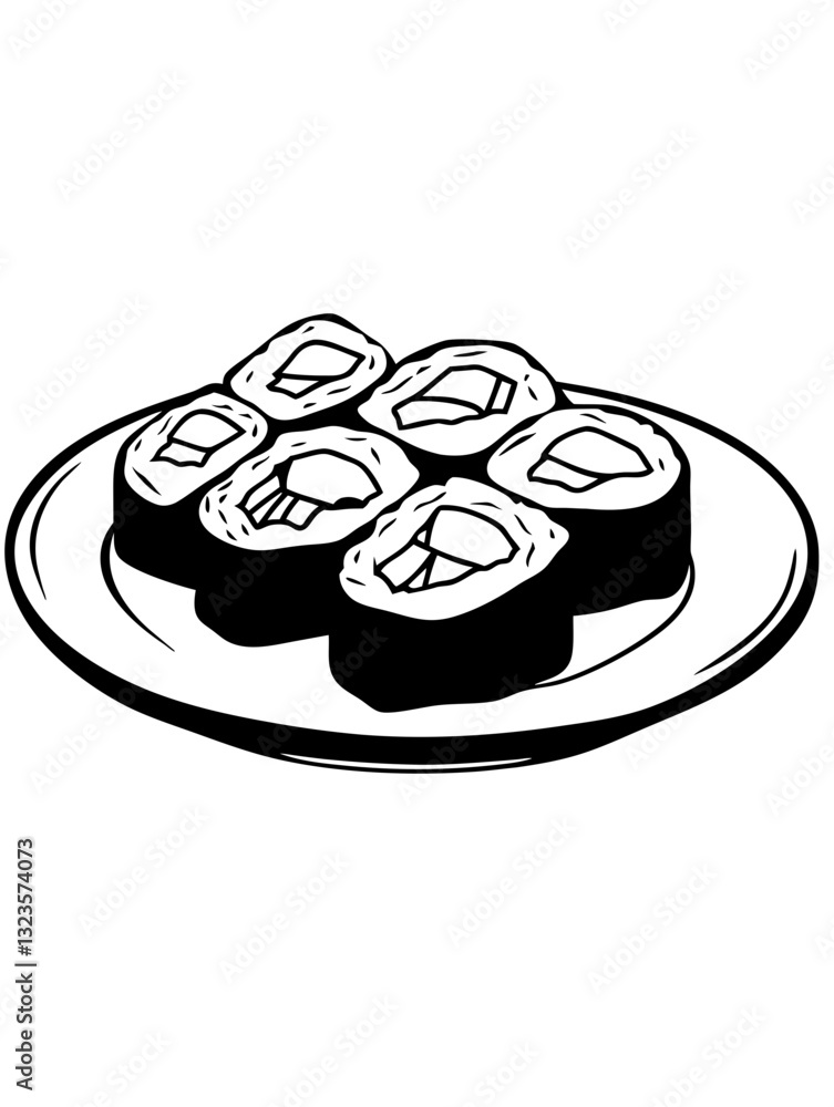 Vector Illustration Sushi Roll Plate Perfect for Menus and Cookbooks Vector Illustration Sushi Roll Plate Perfect for Menus and Cookbooks