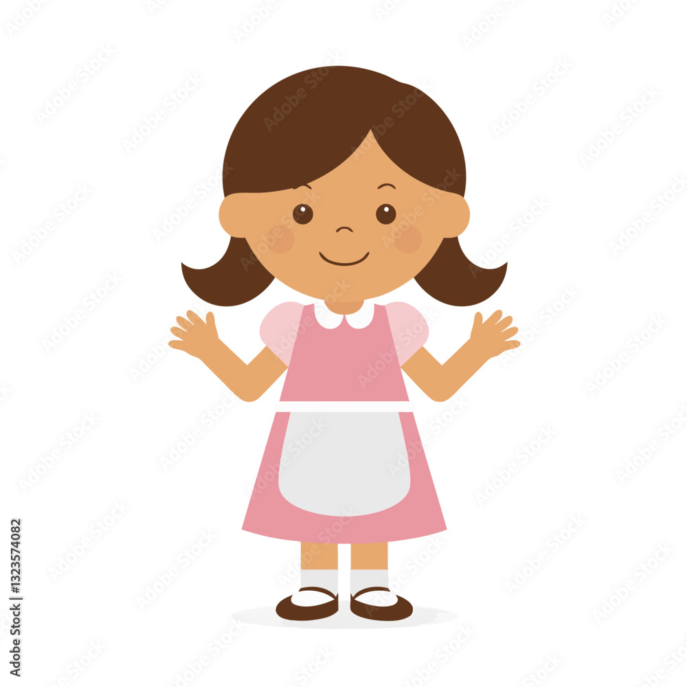 Smiling Cartoon Girl in Pink Dress with White Apron Clipart for Education and Crafts Smiling Cartoon Girl in Pink Dress with White Apron Clipart for Education and Crafts