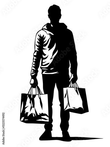 Silhouette of Person Holding Shopping Bags Vector for Retail and Marketing Design