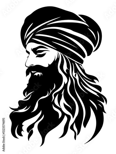 Majestic Bearded Man Wearing Turban Vector Art for Inspirational Design