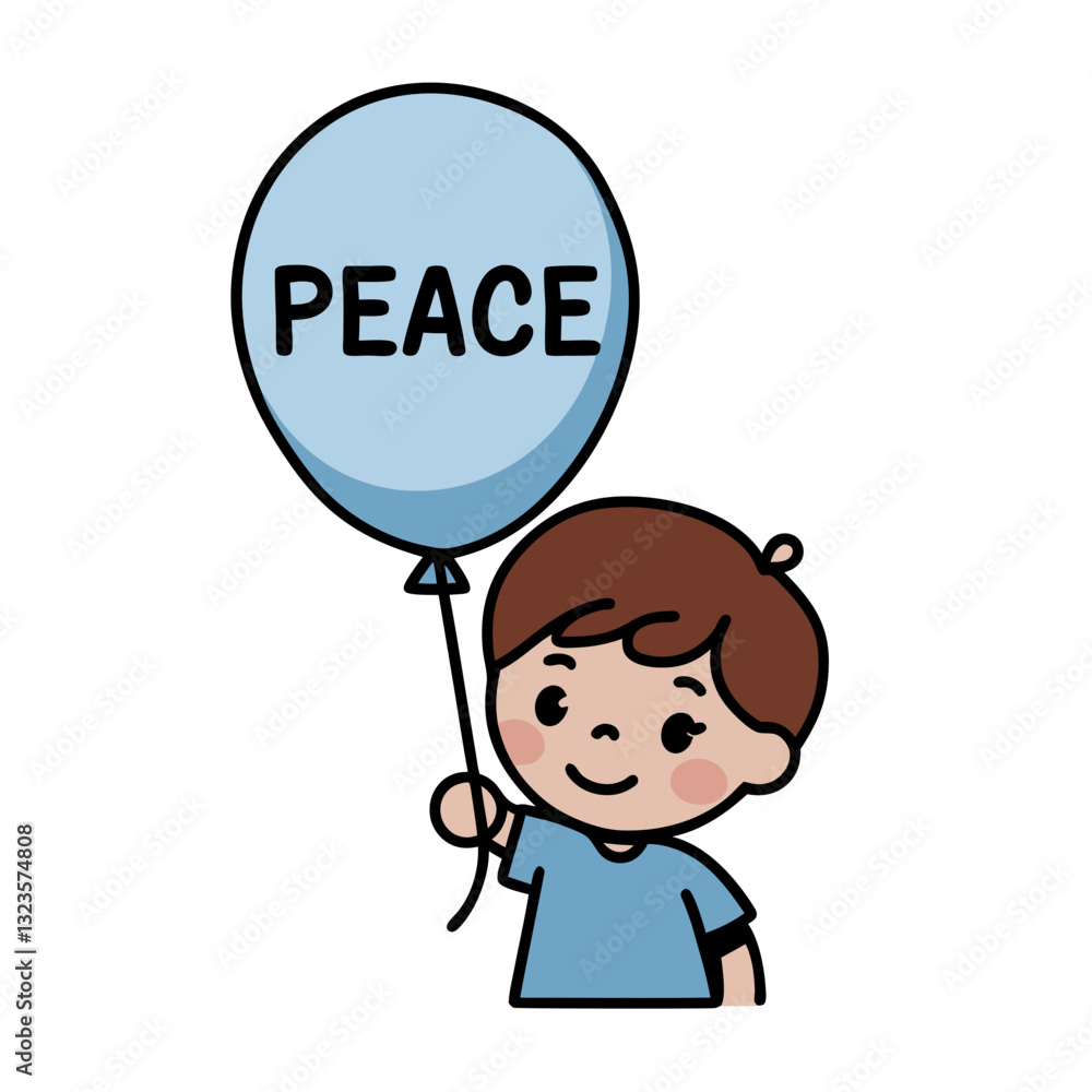 Cute Child Holding Peace Balloon Promoting Unity and Harmony Illustration Cute Child Holding Peace Balloon Promoting Unity and Harmony Illustration