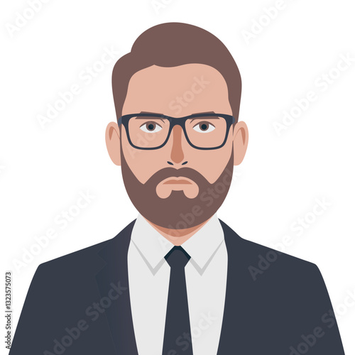 Bearded Businessman Vector Portrait Illustration in Formal Suit