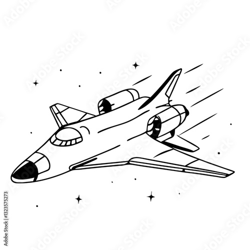 Vector Illustration of Futuristic Space Shuttle in Starry Sky for Design and Decoration