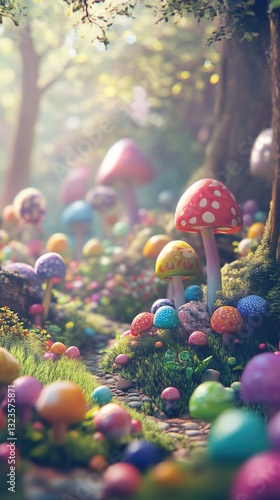 Colorful Mushrooms in a Magical Forest photo