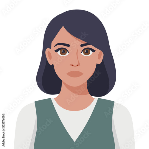 Illustrated Portrait of Serious Woman Perfect for Design Projects