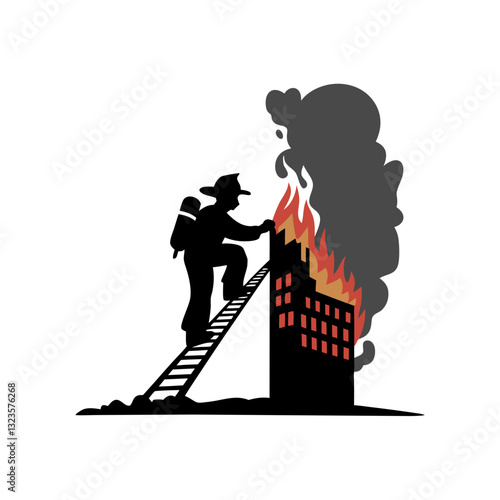 Firefighter Battling Building Blaze Vector Illustration for Safety Awareness
